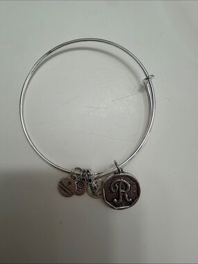 Alex and Ani Silver Initial R Charm Expandable Bangle Bracelet